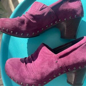 Dansko Purple Suede Clog Studded Scrunched
